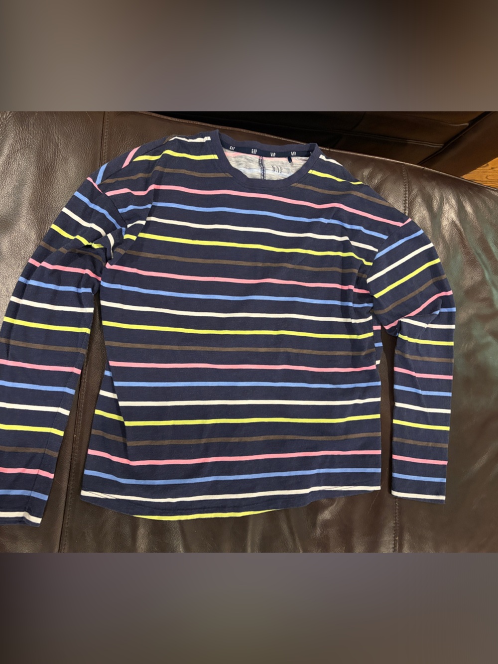 GAP Navy Long-Sleeve Stripe Tee with Pink, Yellow & Light Blue